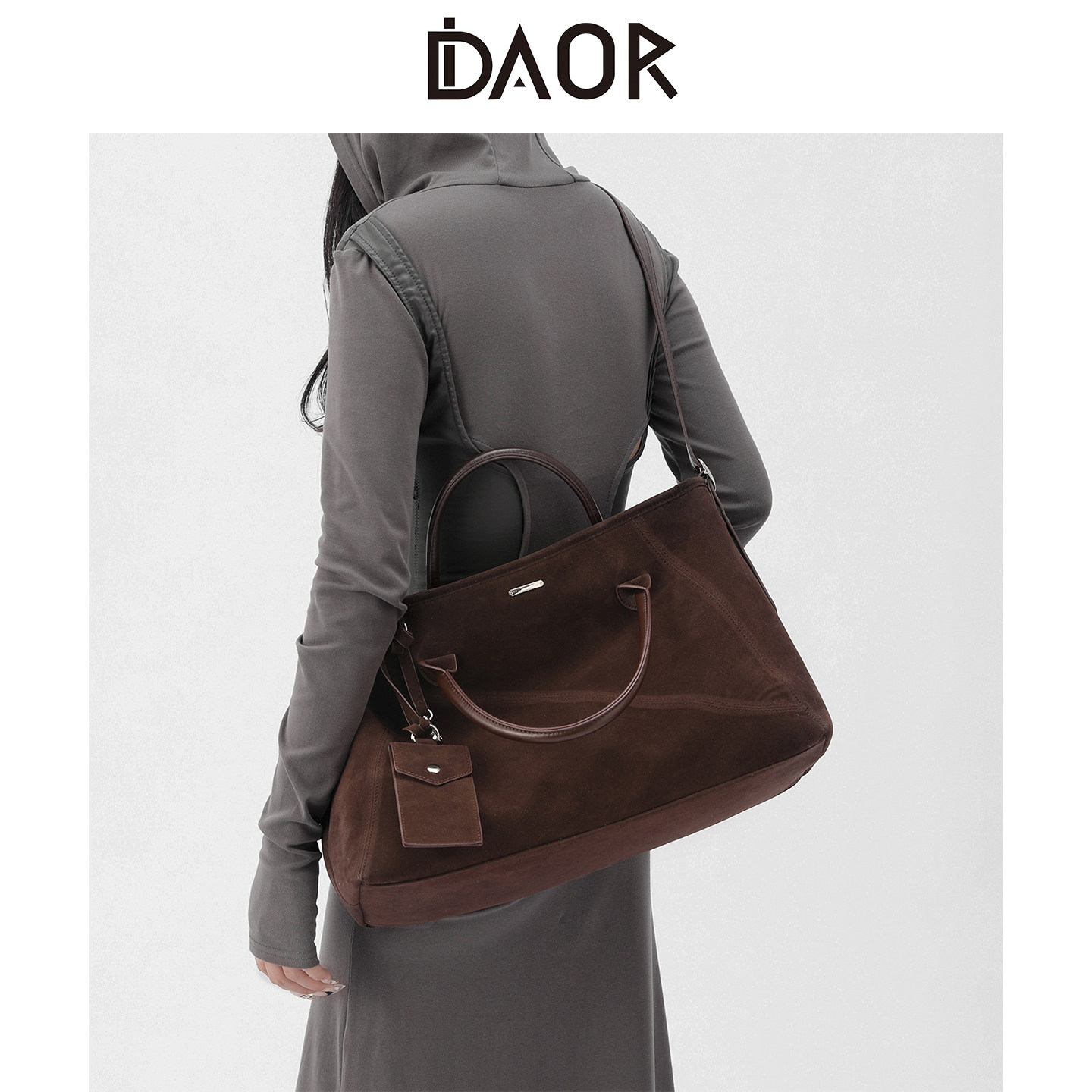 DAOR Suede Travel Tote Bag for Women 2026 Autumn/Winter New Large Capacity Retro Handbag Shoulder Crossbody Bag - Thumbnail 3