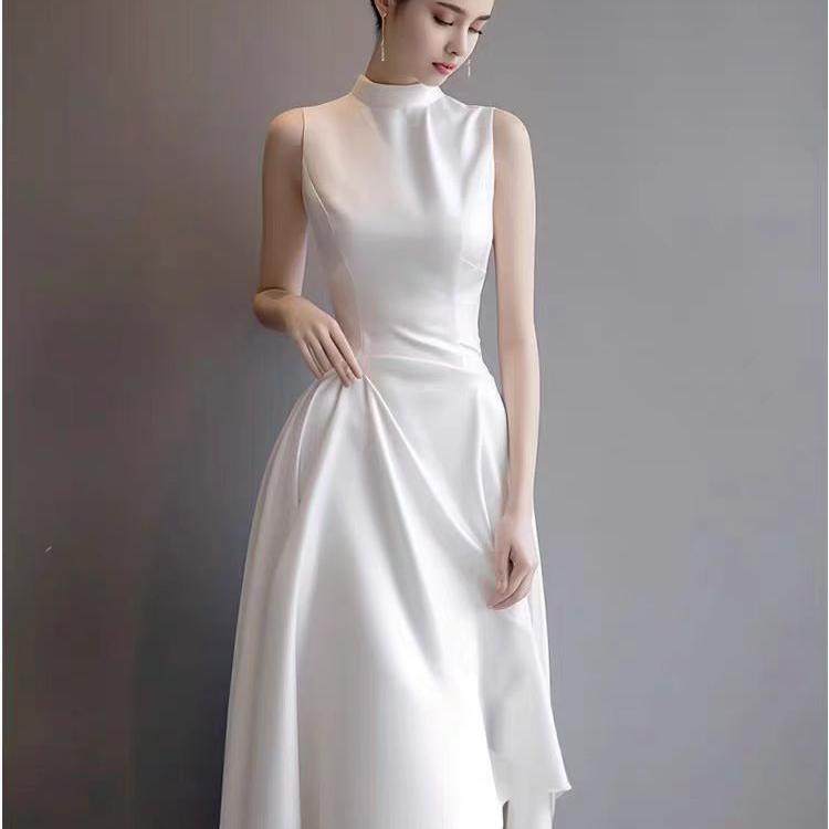 purple asymmetrical dress Late Checkout Satin Ruffle Maxi Dress in 5 Statement Colors – Bogomore main image 1