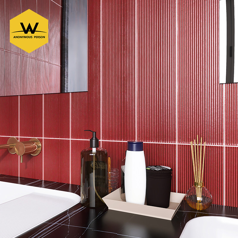 Anonymous French Red - Clean Modern Toilet Tile Red - slot hand - made tiles Bathroom Kitchen Wall tiles