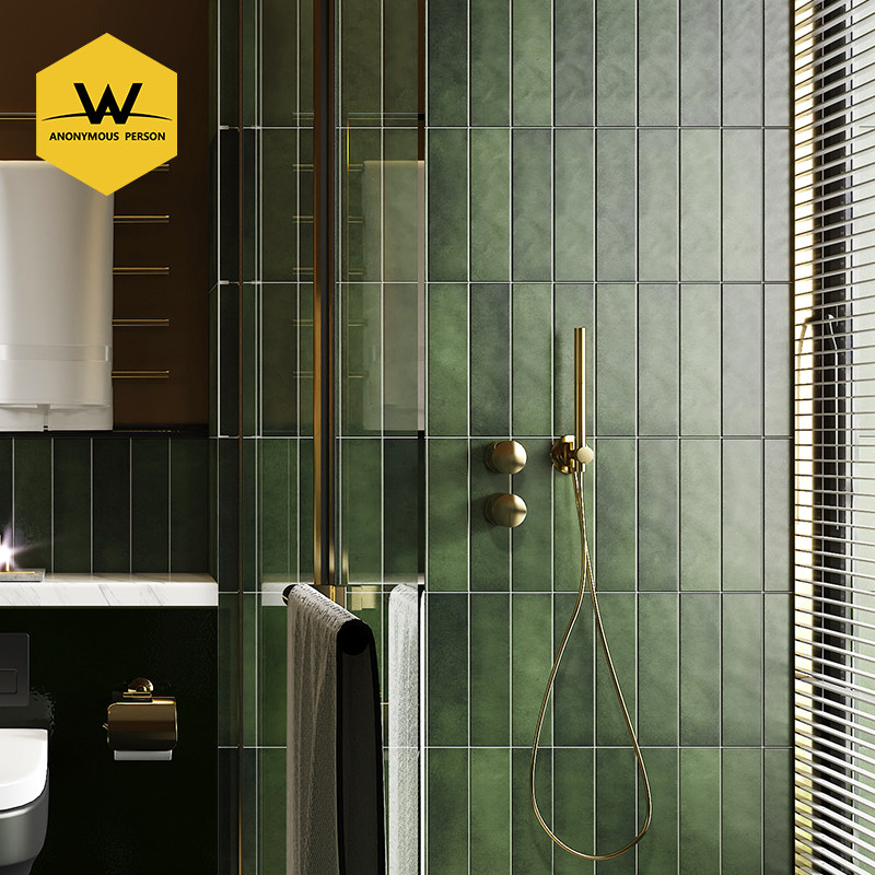 Anonymous retro green toilet tiles gradient color hand tiles Moroccan bathroom kitchen wall tiles