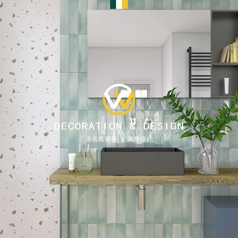 Nordic Makeup Room Tile Ink Green Handmade Brick Retro Handwashing Desk Bathroom Wall Brick Kitchen Light Green Strip Brick