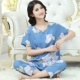 Bà mẹ trung niên mùa hè hai mảnh vải cotton lụa cotton lụa pyjama mỏng mặc trang phục phục vụ tại nhà rayon cỡ lớn - Cha mẹ và con