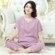 Bà mẹ trung niên mùa hè hai mảnh vải cotton lụa cotton lụa pyjama mỏng mặc trang phục phục vụ tại nhà rayon cỡ lớn - Cha mẹ và con