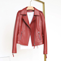 2021 Spring and Autumn New Leather Leather Women's Short Sheepskin Slim Fit Car Suit Red Leather Jacket Jacket M10