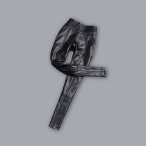 2021 winter new European station leather pants women's high waist slim pants stitching sheep skin plus velvet padded 1689