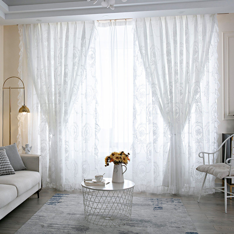 Faffel Retro Veil Fumble Tone Net Red White Bilayer Male main Wind Girl bedroom floating window Shade Curtain cloth curtain