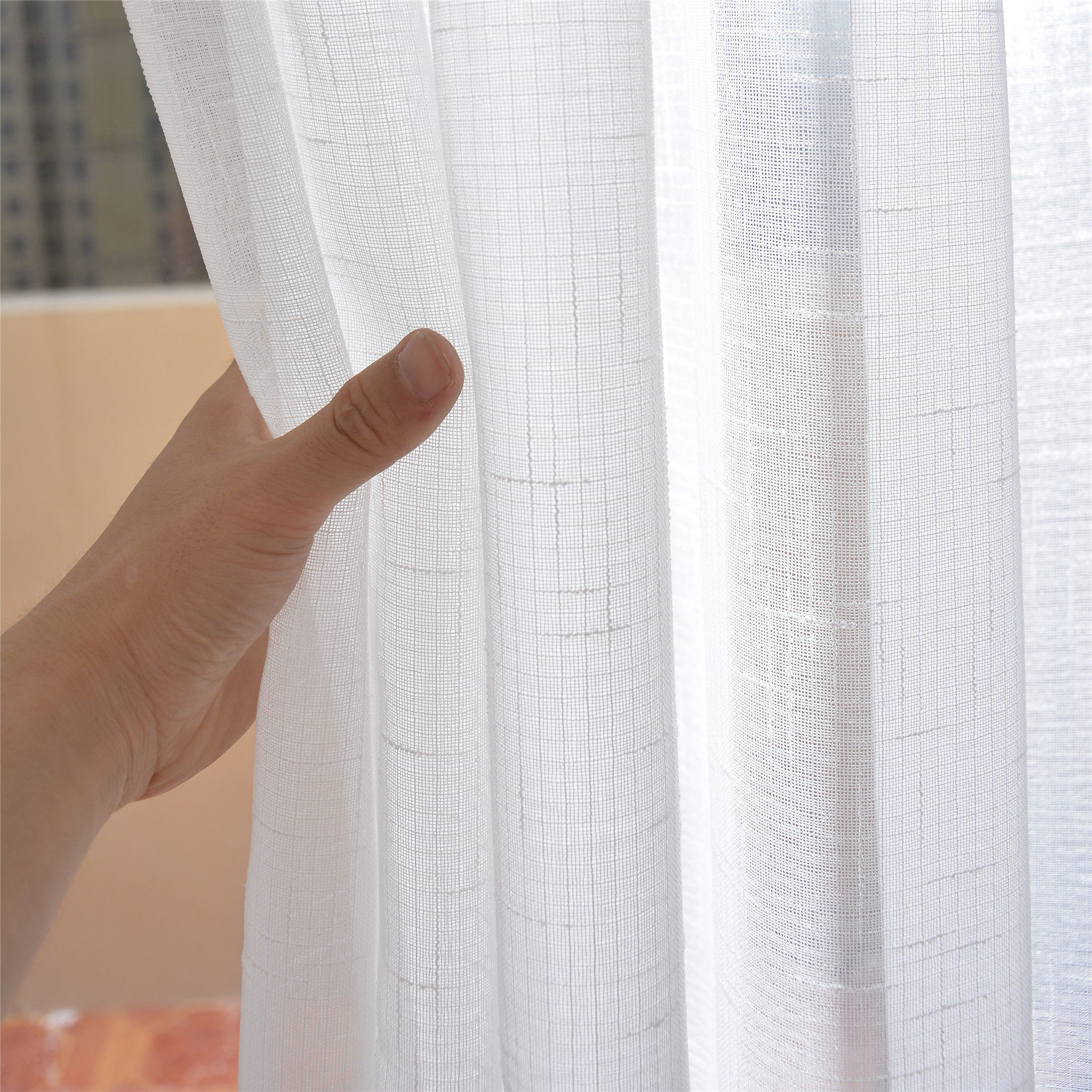 Thickened Cross Linen Yarn Modern Brief Yoda Garden Pure White Living Room Bedroom Floating Window Curtain Finished Product Customization