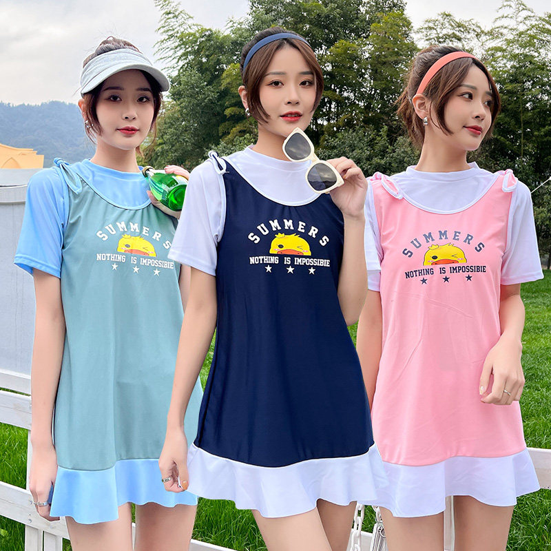 Swimsuit woman two-piece style 2022 new Korean version ins Chains Belly Fashion Holiday Three-piece Dress Polyester polyester Size Swimsuit