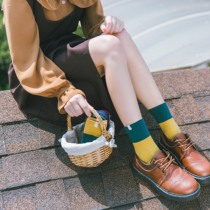 Socks womens mid-tube socks splicing contrast color South Korea Dongdaemun Korean version of the cloth standard womens socks stockings womens tide color stacking socks