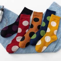 Polka dot socks Womens mid-tube socks Japanese large round dot contrast color tide socks combed cotton womens socks spotted high socks all-match