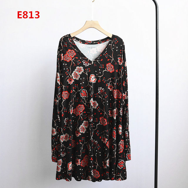 Plus size European and American clothing spring and autumn new versatile simple fashion loose slim V-neck long-sleeved casual T-shirt top