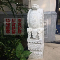 Stone carving white marble door pier Lion stone pier Pixiu holding drum stone courtyard door stone drum ornaments bluestone stone door