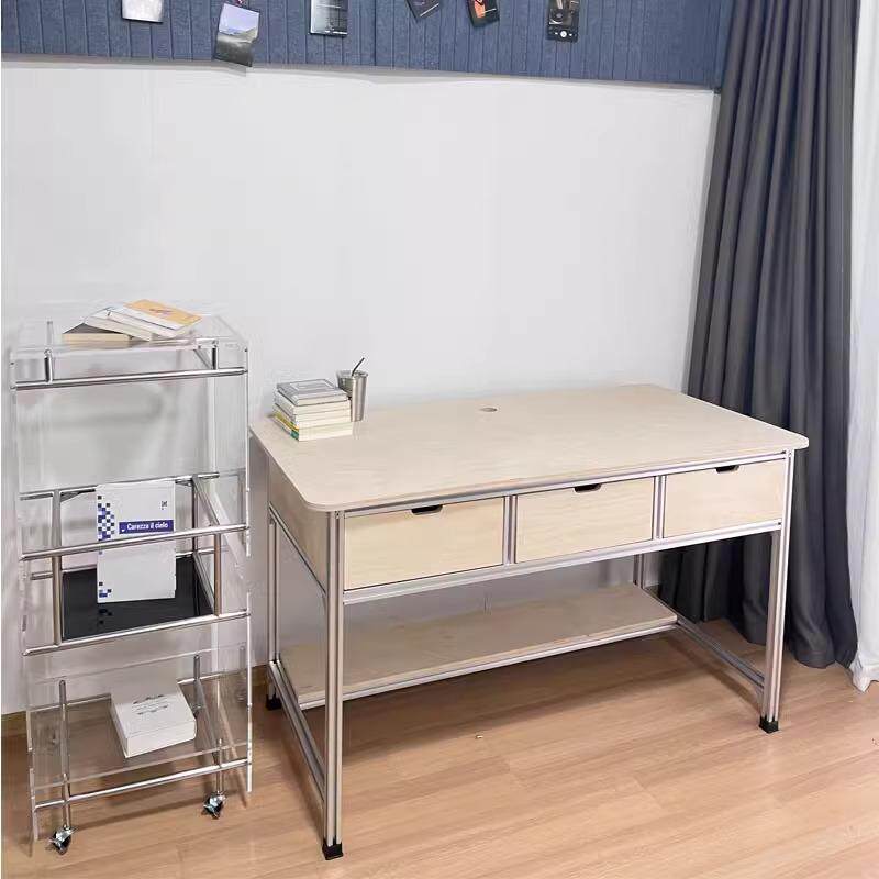 Light Luxury Marine-Style Computer Desk with Simple Aluminum Frame and Drawer Storage, Rectangular Writing Desk, Study Desk