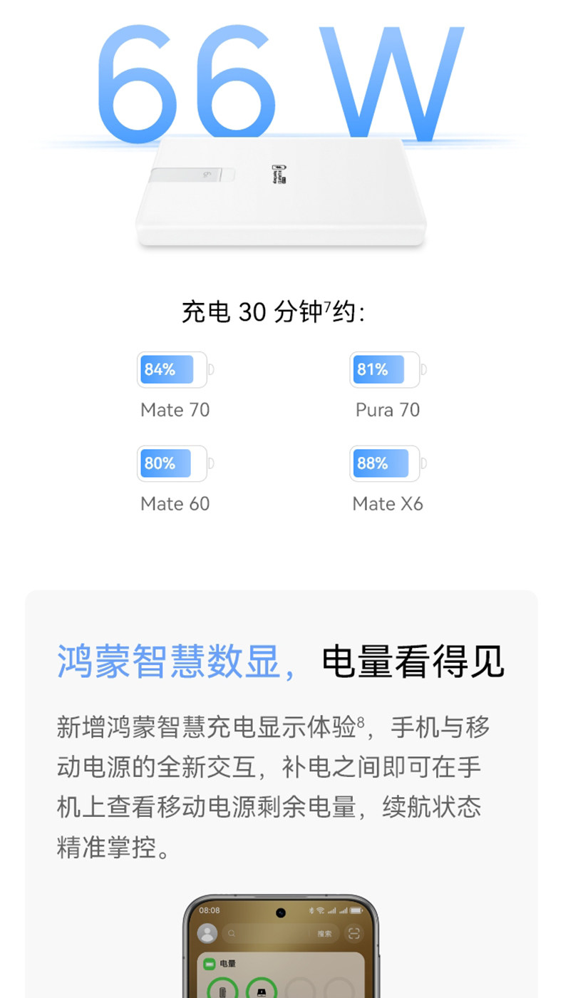 Huawei/华为自带线全能充移动电源（66W 12000）充电宝 3C认证 可上飞机 旗舰手机电芯适配Mate80系列插图6