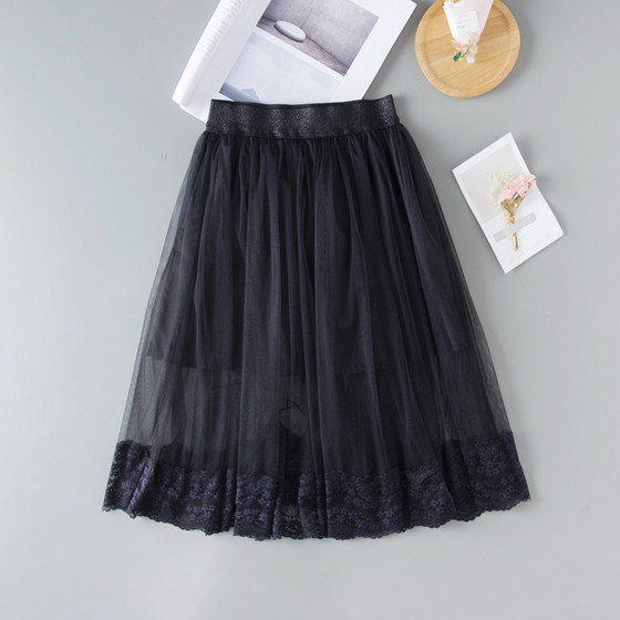 Girls skirt female lace mesh skirt spring and summer Korean version of the big boy black pleated skirt skirt children tutu skirt