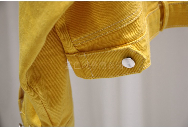 Áo khoác denim nữ ngắn phần phiên bản Hàn Quốc mùa xuân và mùa thu áo khoác ngắn denim rộng rãi quần áo nữ 2018 mới màu vàng sóng - Áo khoác ngắn đồ công sở nữ