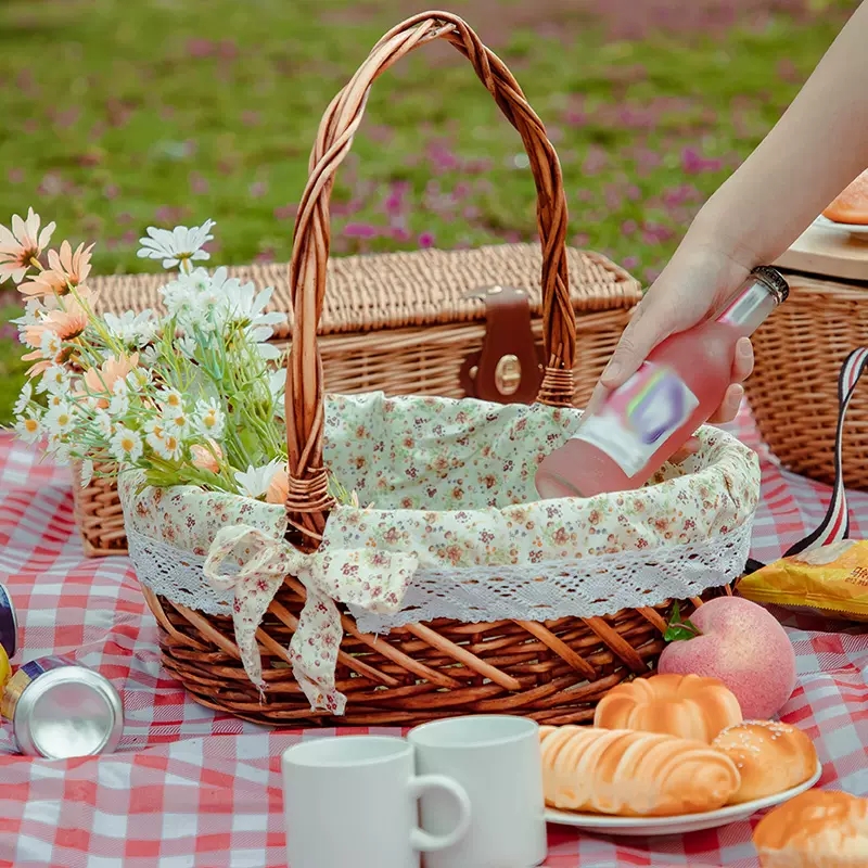Jinliu Home Willow Storage Basket Picnic Basket Storage Basket Fruit Basket Portable Rattan Pastoral Willow Basket