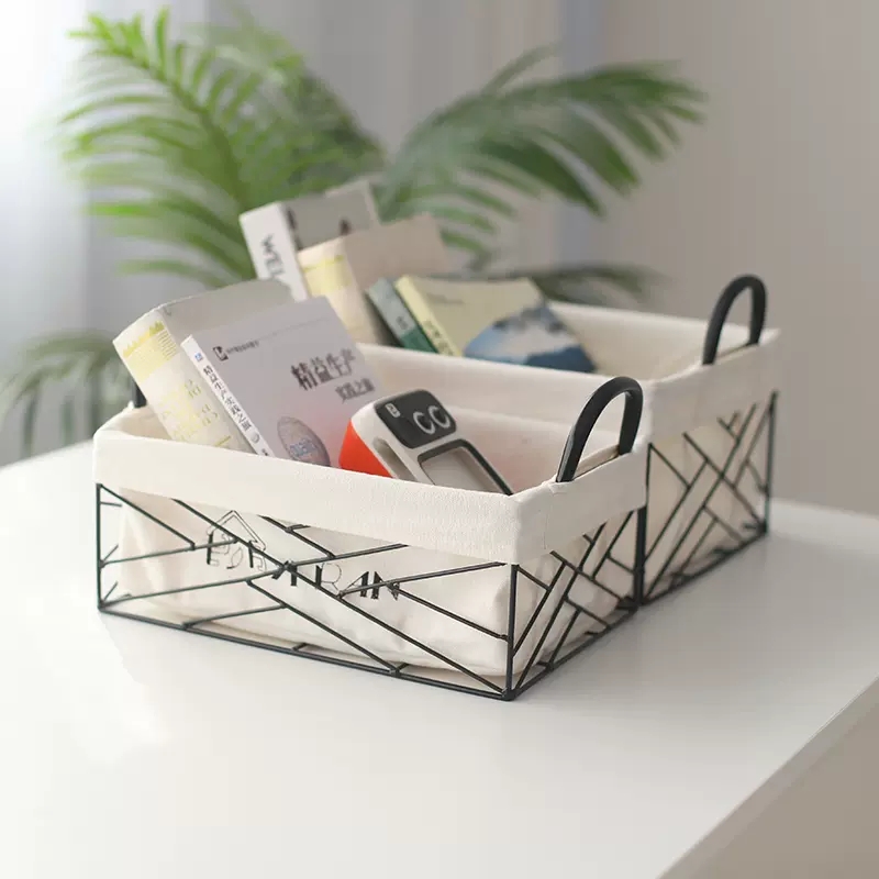 Storage basket wrought iron desktop snack sundries storage basket cosmetic storage and finishing Nordic ins wrought iron storage basket