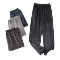Catman mens pajamas coral velvet thickened warm trousers autumn and winter flannel large size home pants for men to wear outside