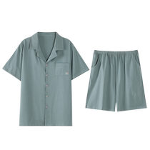 Catman mens pajamas summer pure cotton thin antibacterial short-sleeved young mens large size can be worn outside home clothes set