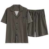 Catman pure cotton pajamas mens summer anti-bacterial and anti-mite short-sleeved cardigan youth large size can be worn outside home clothes new style