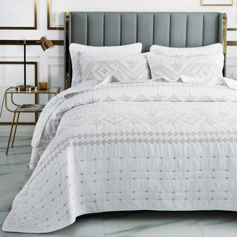 Pure colour vegetarian elegant embroidered cross embroidered minimalist Nordic double full cotton quilted quilted by summer cool by air conditioning tatami