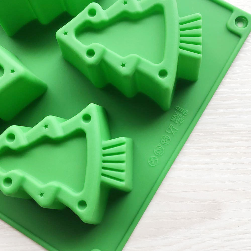 Lò vi sóng, khuôn làm bánh silicone, khay đựng xà phòng handmade tự làm, bốn lỗ, khuôn bánh Giáng sinh thạch khuôn làm kem