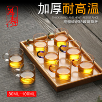 Thickened heat-resistant small glass teacup Household belt handle color transparent flower tea cup Kung Fu tea set Tea cup set