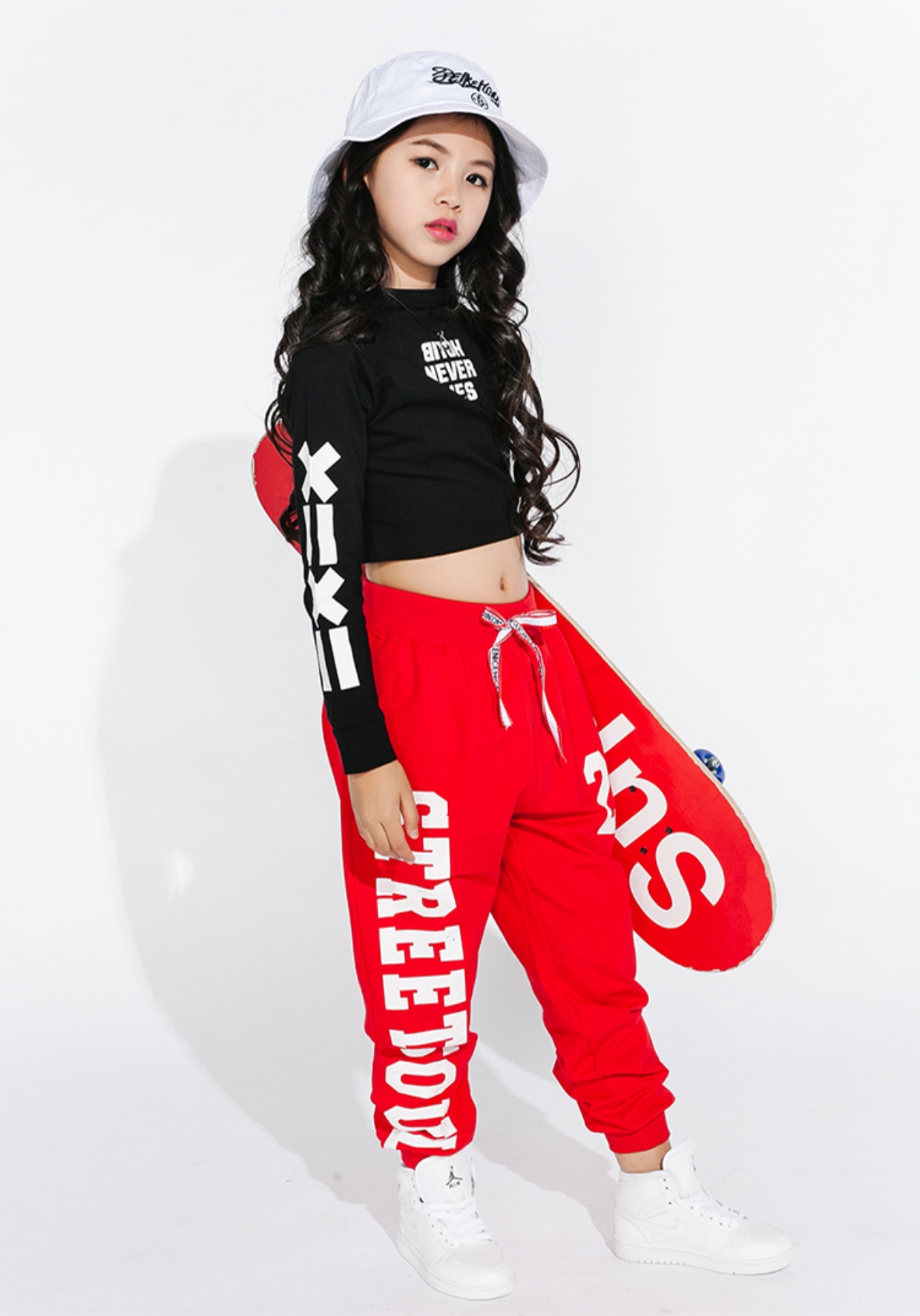 Phiên bản Hàn Quốc của các cô gái mới nhảy đường phố hip hop rốn dài tay áo mùa thu trẻ em biểu diễn điệu nhảy jazz thời trang đồ bộ cho bé gái
