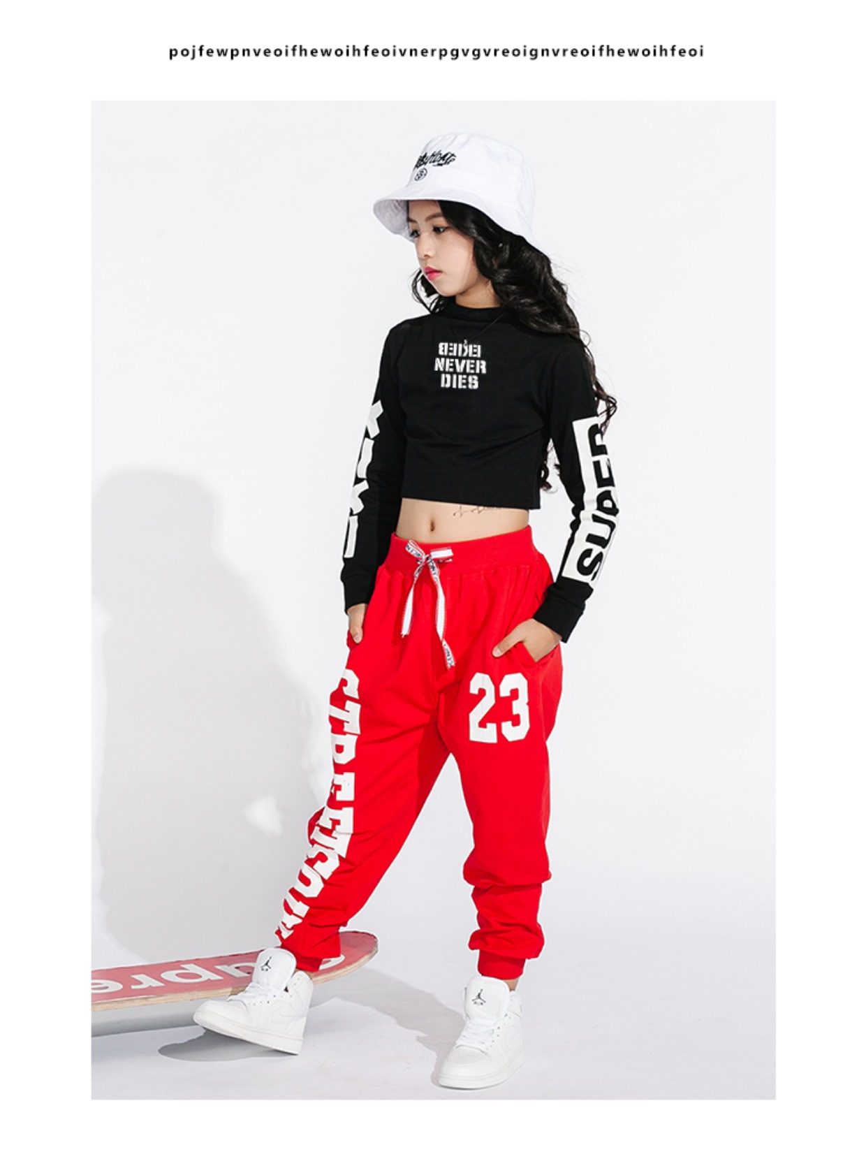 Phiên bản Hàn Quốc của các cô gái mới nhảy đường phố hip hop rốn dài tay áo mùa thu trẻ em biểu diễn điệu nhảy jazz thời trang đồ bộ cho bé gái