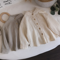 High level feel soft glutinous loose shirt Korean children cotton linen small upright collar bat shirts pure color shirt autumn