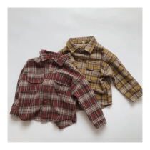 Retro dispatchs ~ childrens baby plaid shirt 2021 fall new Korean pure cotton soft and sweaters lining clothes