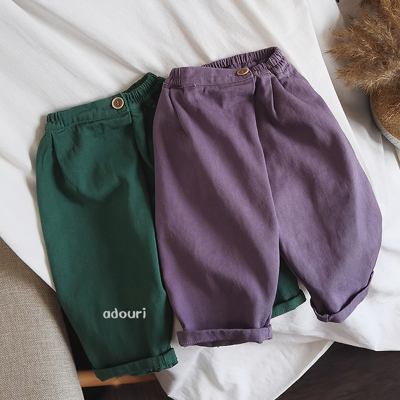 Fall ~ practical and good mix ~ retro art Korean children twill wash water cotton lean design male and female children long pants