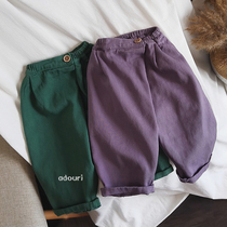 Fall ~ practical and good mix ~ retro art Korean children twill wash water cotton lean design male and female children long pants