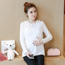 2020 Spring pregnant women fashion doll collar base shirt short pregnant women long sleeve T-shirt cotton top spring