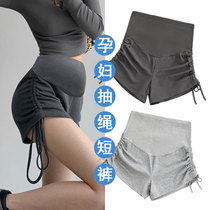 Pregnant womens shorts womens summer wear small cotton drawstring wide-leg pants summer thin section belly support bottoming five-point pants