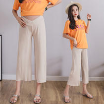 Pregnant womens pants summer wear thin section fashion drape ice silk short short cropped pants low waist wide leg pants womens summer
