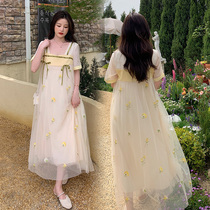 Pregnant women improved Hanfu dress summer dress retro Chinese style mesh embroidery late pregnancy loose chiffon long skirt