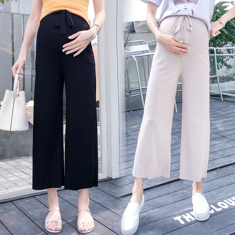 Maternity pants autumn thin section loose fashion small 150cm cropped pants 145 cropped pants casual wide pants