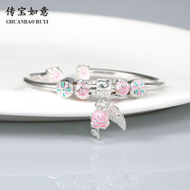 Rose silver bracelet woman pure silver young Enamel Ornaments 9999 Foot Silver Bracelets Birthday Valentines Day