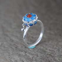 Warring ring female S925 sterling silver fashion personality ancient method burning blue gilded index finger ring national style silver ornaments