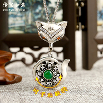 Pure silver sweater chain fox S925 long style new autumn and winter upscale 100 hitch rotating pendant vegan necklace silver ornament