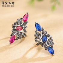 Index finger ring female sterling silver S925 fashion personality exaggerated ring retro Thai silver inlaid gemstones 2022 new