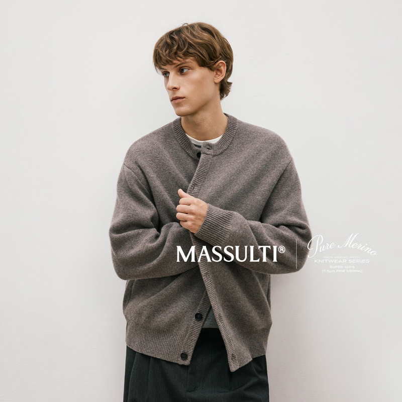 Massulti "Pure Series" 100% Superfine Australian Merino Wool Thick Knit Sweater Cardigan Jacket