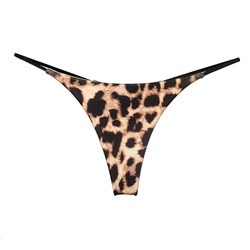 Leopard print thong one string thin strap low waist tback sexy fun bikini pure cotton European and American T underwear for women