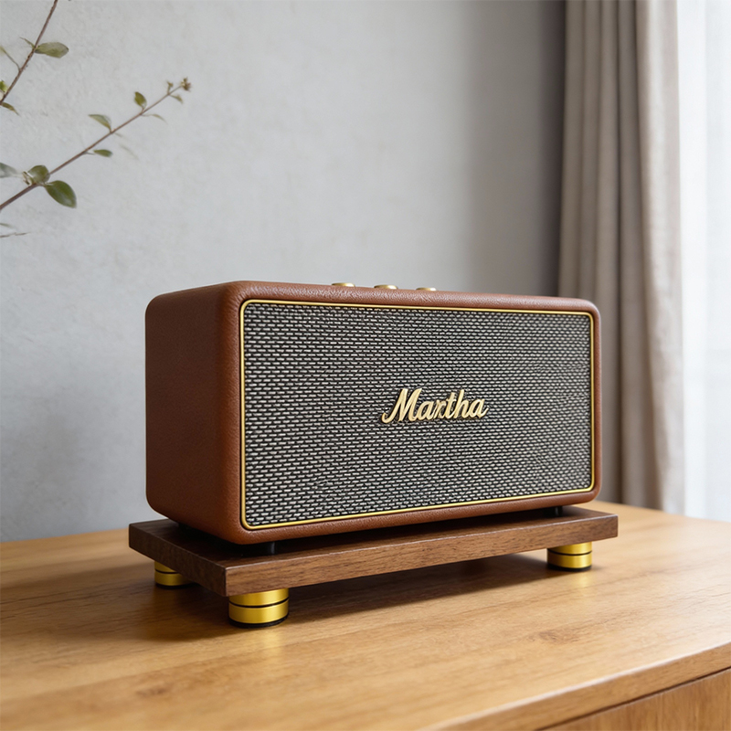 Walnut Wood Speaker Base Suitable for Marshall Speakers, Desktop Speaker Accessories, Shock-Absorbing Corner, Vibration-Dampening Stand, Cabinet