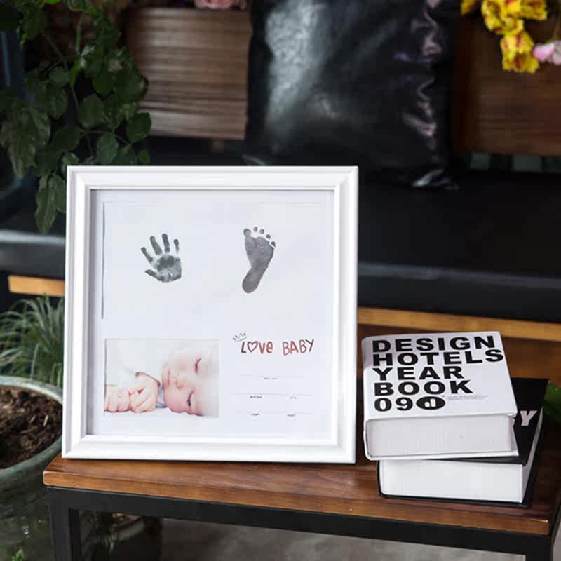 Newborn baby hand and foot print mud full moon 100 days hand and foot mold baby souvenir hot silver photo frame Permanent year-old gift