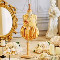 One-year-old dress for baby girl golden Chinese Tang suit crown thin baby birthday party cheongsam summer sleeveless