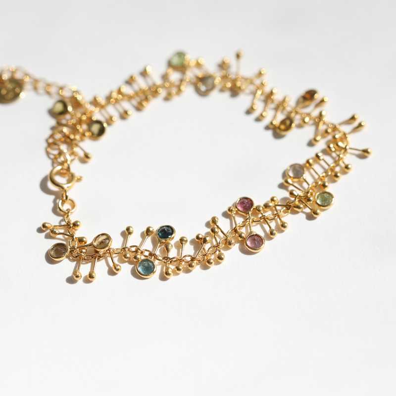 French Niche Brand Sophie High-Quality Gold-Plated Rainbow Tourmaline Beaded Artistic Bracelet in Stock