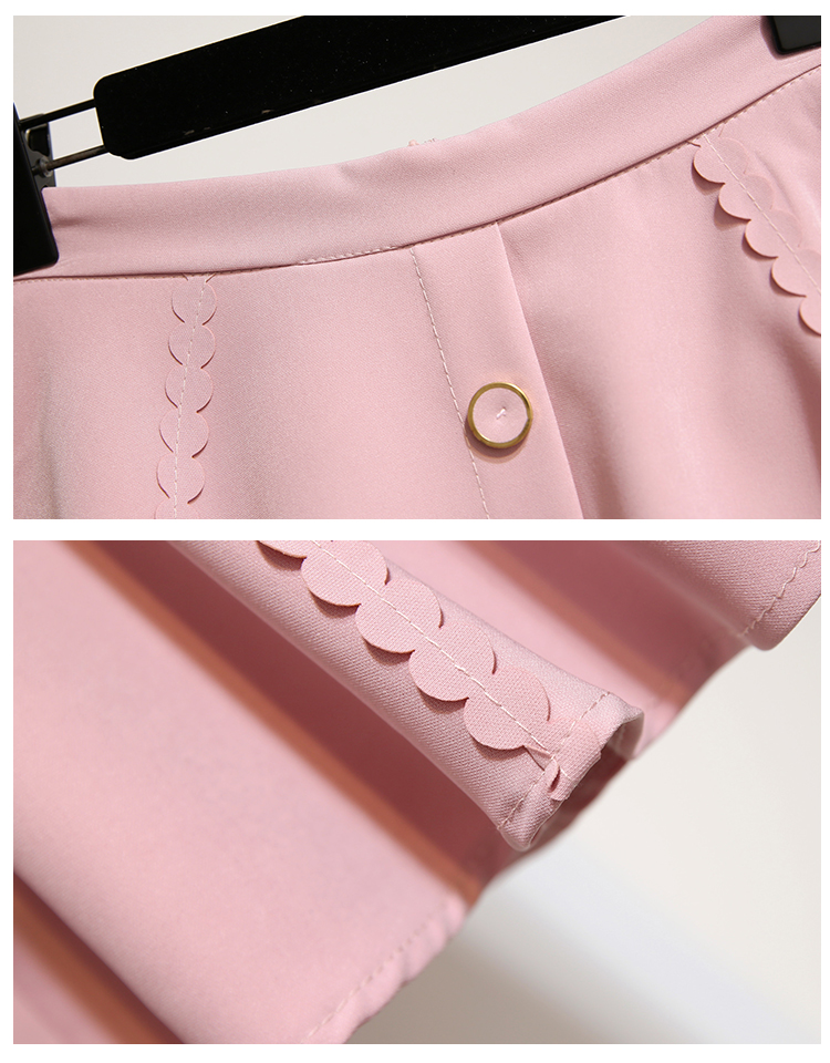 VK旗艦店 韓系拼色木耳邊雪紡衫單排扣裙套裝長袖裙裝